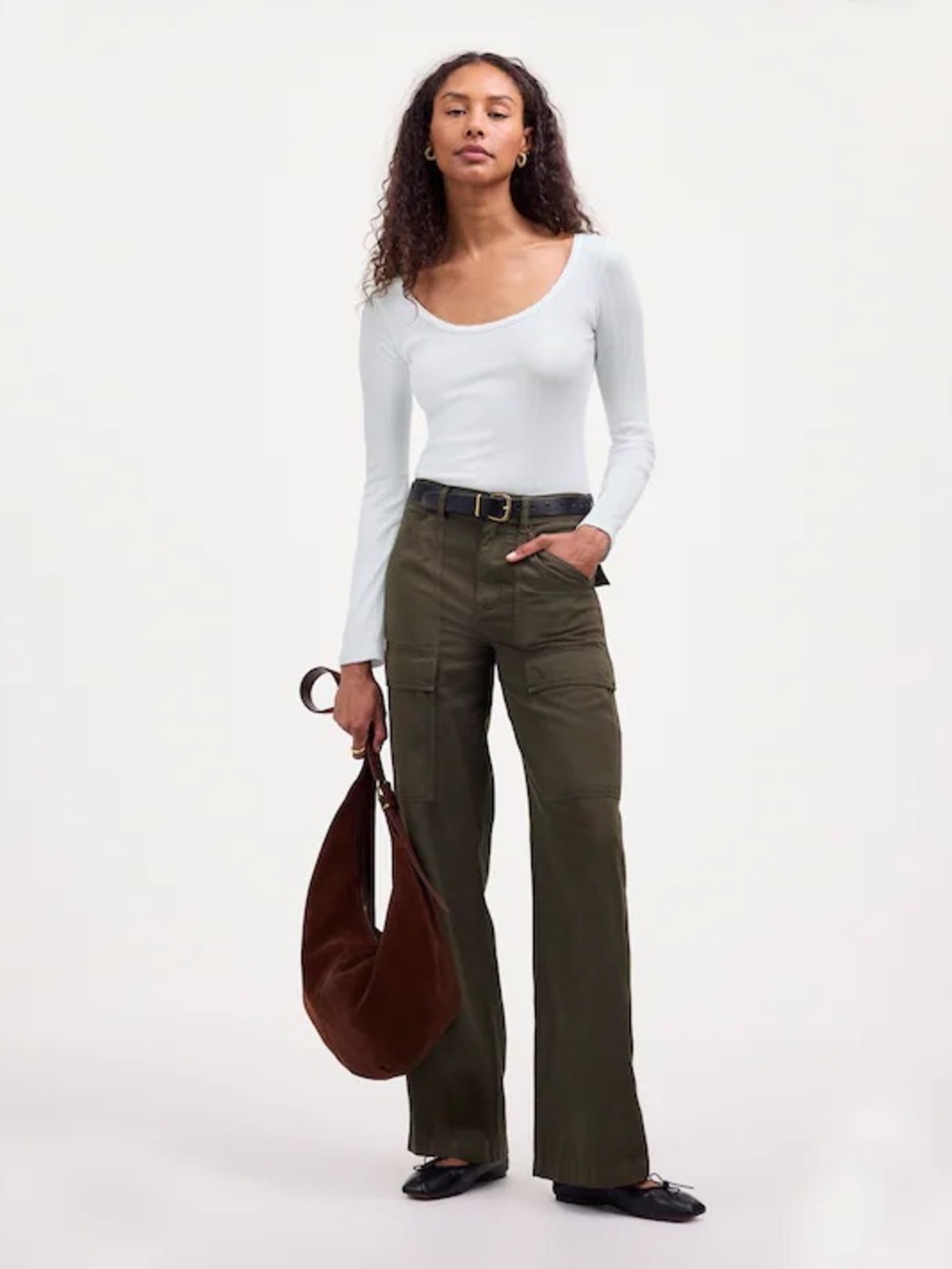 Madewell White Scoop Neck Long Sleeve Rib Tee